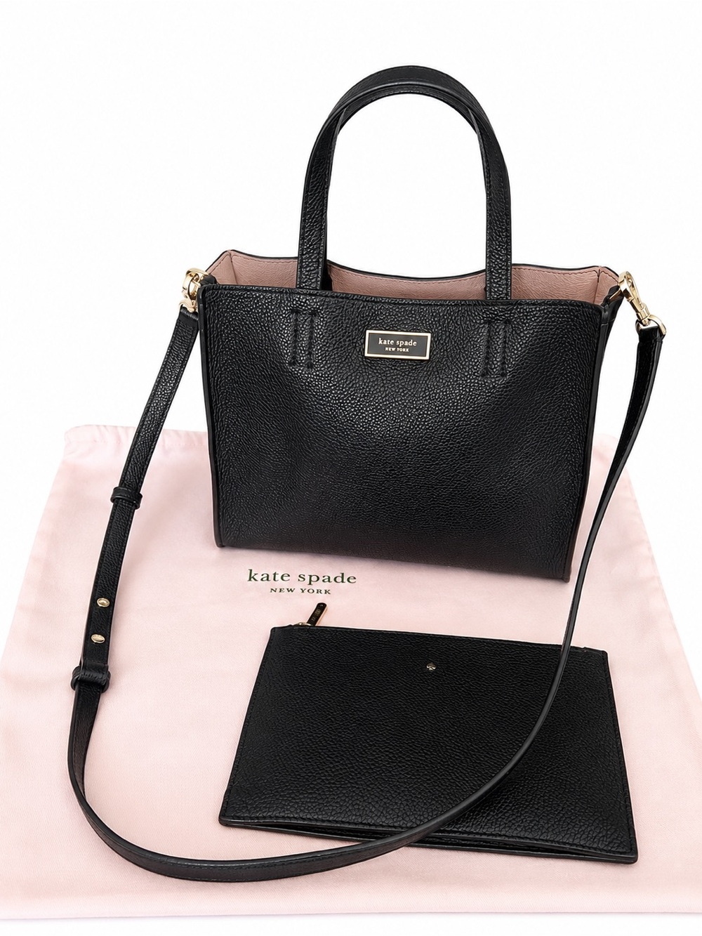 Kate Spade Black Pebbled Leather Convertible Satchel Tote Crossbody w/Pouch EUC